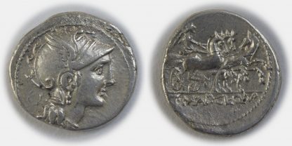Roman Republic, T. Manlis Mancinus, Appius Claudius Pulcher and Q. Urbinius, Silver Denarius, 111-110 BC - Image 2